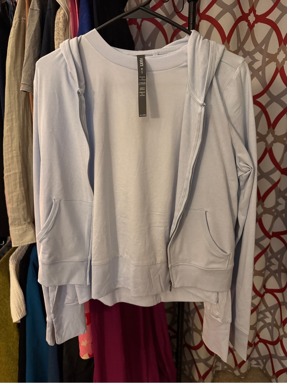 Vuori Light Blue Zip Hoodie and Long Sleeve Vuori Top